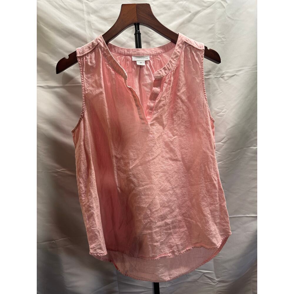 Liz Claiborne Women’s M Tank Top Linen Cotton Blend Pink Round Hem V-Neck